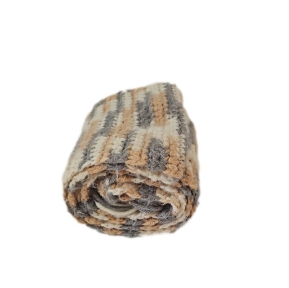 Handmade Crochet Scarf Gray Cream  Brown Upcycled Eco-Friendly Hand Knit Artisan - Picture 10 of 17